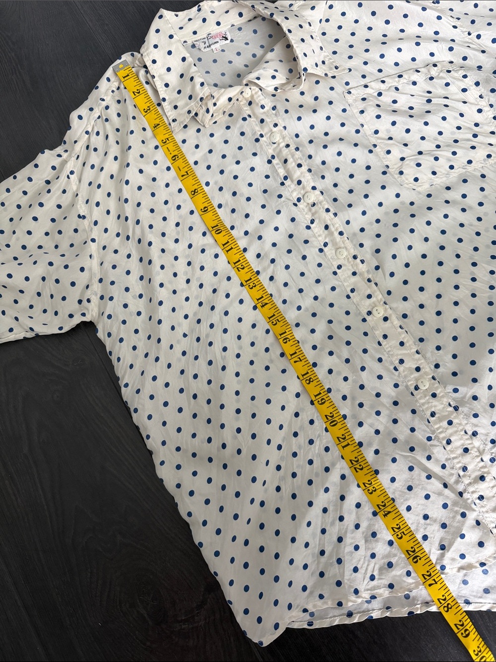 Plum Blossom - Vintage 100% Pure Silk Polka Dot Button-Up Shirt - Picture 5 of 6